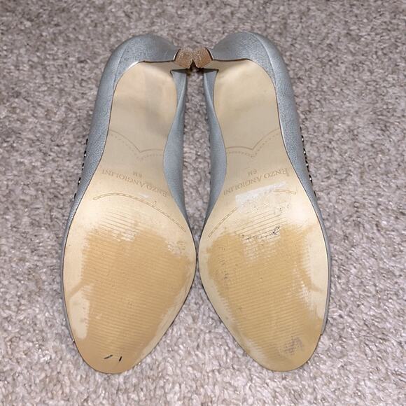 Enzo Angiolini Silver Studded Open Toe Stilettos - Picture 10 of 13